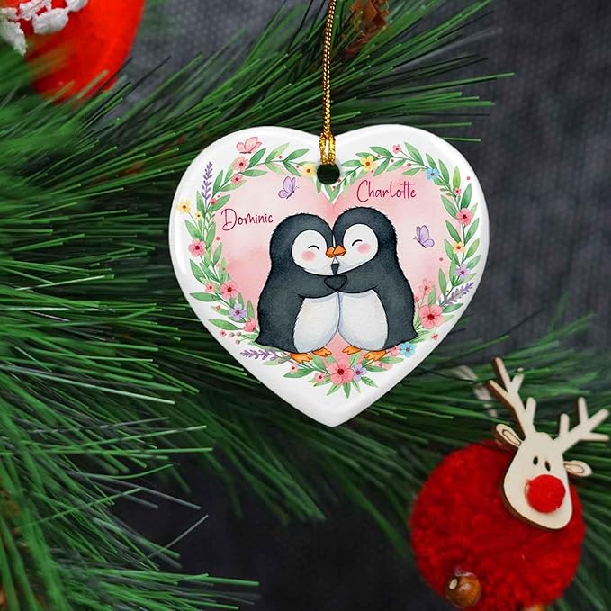 Custom Our First Christmas Together Ornament, Hugging Penguin Ceramic Ornament Xmas, Penguin Couple Ornaments Gift for Boyfriend Girlfriend Mr Mrs, Personalized Names Penguins Dating Keepsake 2025