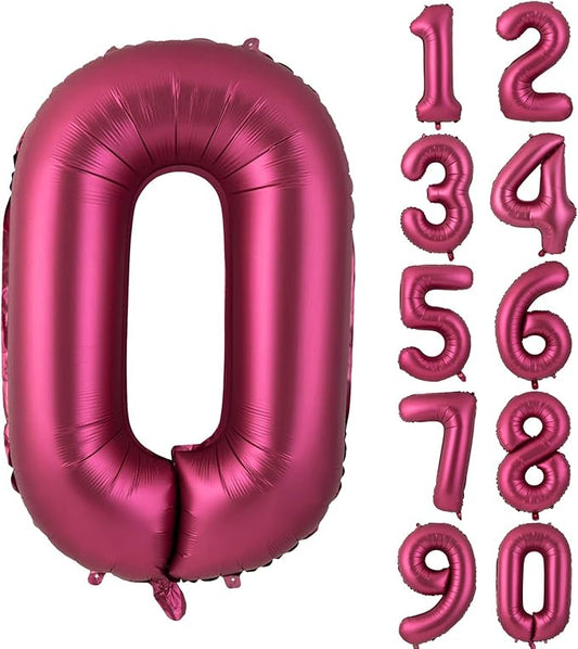 Number 0 Balloons 40 Inch Wine Red Burgundy Foil Helium Large Balloons for Birthday Party Anniversary Decorations（Digital 0）