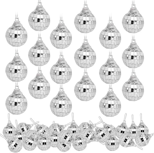 Mini Mirror Disco Ball Ornaments: Hanging Disco Ball Silver Party Decorations Set 60 Pack - Small Mirror Balls Decor for Wedding Christmas Birthday Cake Topper (1.2 Inch)