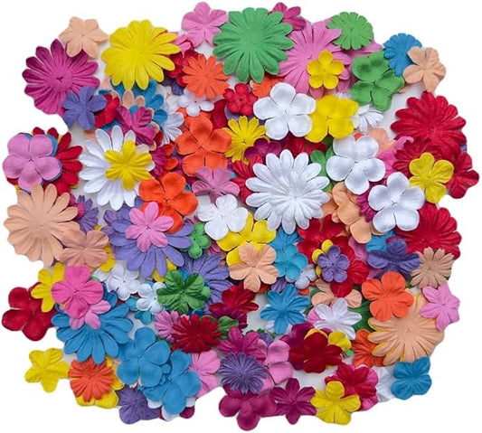 100 Pcs Handmade Mixed Flowers Mulberry Paper Flowers 18 mm - 1.5 Inch Scrapbooking Wedding DIY Craft Supplies Card. (Mixed 10 Coloes).