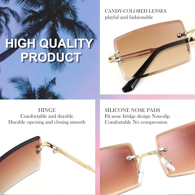 FEISEDY Vintage Rimless Sunglasses Rectangle Frameless Candy Color Glasses Women Men B2642