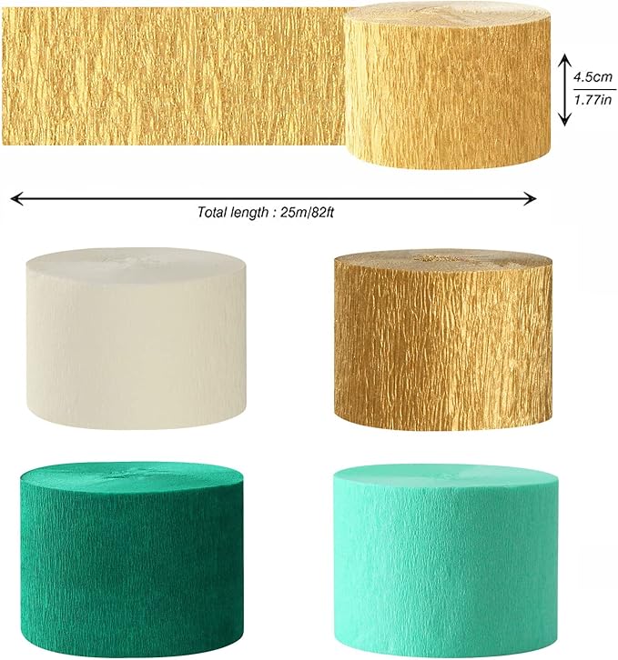 Sage-Green Ivory Gold Party-Decorations Streamers - 8 Rolls Safari Jungle Birthday Baby Bridal Shower Wedding Bachelorette Engagement Crepe Tissue Paper Streamer Garland Decor Panduola