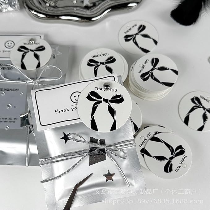 Personalized Gift Tags, Square Round Paper Thank You Tag for Wedding Baptism Birthday Favors, Custom Hang Tags with Your Text and String (Design4)
