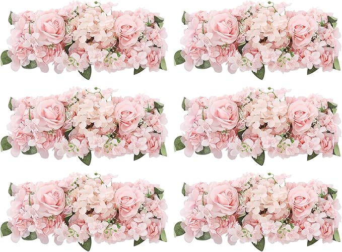 6 Pack Artificial Peony Garland,Wedding Arch Artificial Flower Panels,Flowers Wall Backdrop Panel for Wedding Dining Table Christmas Home Party Decor (Pink)