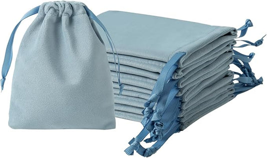 QIANF 12pcs Dusty Blue Velvet Drawstring Bags 3x4 inches Small Velvet Cloth Gift Bags Jewelry Pouches for Storage Wedding Party Favor Christmas