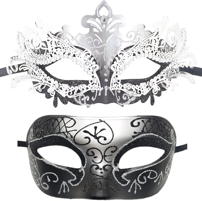 Coolwife Couples Masquerade Masks Metal Venetian Mardi Gras Party Evening Prom Costume Mask