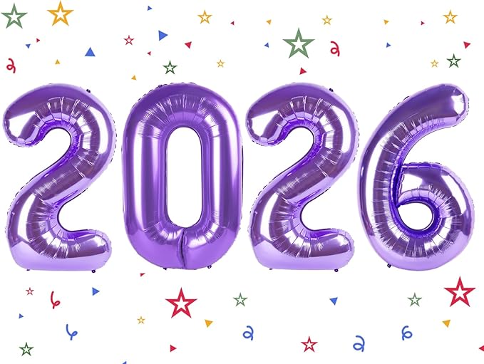 2026 Balloon - Purple Birthday Number Balloons, 40 Inch Large Foil Balloons for Men Women Boys Girls Purple Themed Birthday Decorations，Number 2026 Balloon