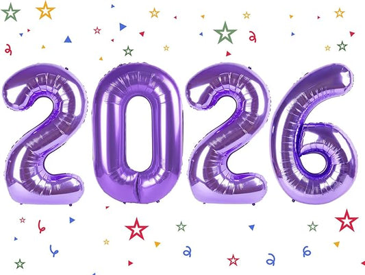 2026 Balloon - Purple Birthday Number Balloons, 40 Inch Large Foil Balloons for Men Women Boys Girls Purple Themed Birthday Decorations，Number 2026 Balloon