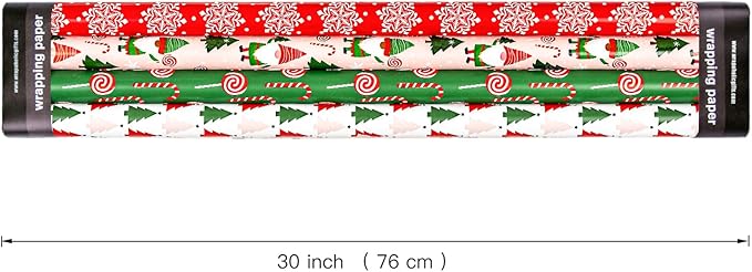 WRAPAHOLIC 30 Inch Christmas Wrapping Paper Roll - Jumbo Roll Red, Green and Pink Christmas Gnome Elf Holiday Collection - 4 Rolls - 30 Inch x 120 Inch Per Roll