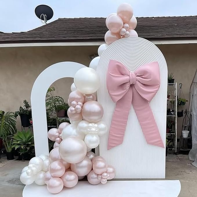 Pearl White and Pink Balloons Arch Double Stuffed Balloons Garland Pare Pink Blush Beige Cream Latex Balloon with Clear Balloon for Neutral Birthday Party Decoration Baby Girl Bridal Shower Wedding