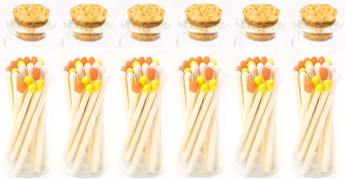 River Birch Decorative Matches in a Bottle with Striker - Cute & Colored Matches - 6 Bottles, Candy Corn Tip, 120 Matches