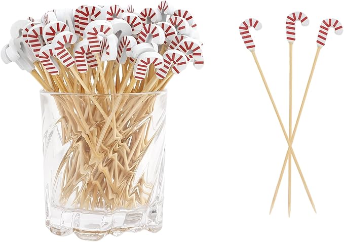 100pcs Candy Cane Cocktail Picks Christmas Toothpicks Skewers For Appetizers Skewers Fancy Toothpicks For Appetizers Cocktail Accessories For Drinks Charcuterie Picks Holiday Toothpick For Food Fruit