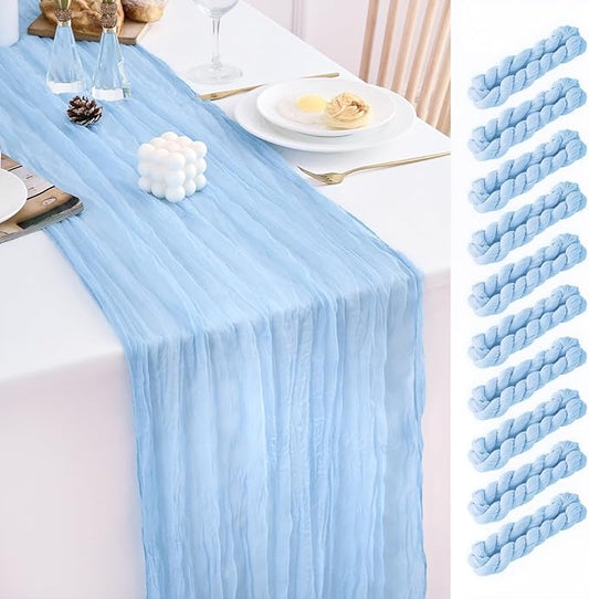 10 Pack Baby Blue Table Runner 120 Inch Cheesecloth Table Runner 10FT Boho Gauze Table Runner Long Cheese Cloth Table Runner Semi Sheer Runners for Wedding Bridal Baby Shower Party