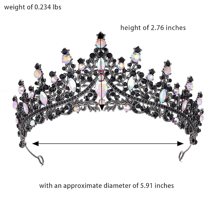 Black Tiara for Women Crystal Queen Crowns Rhinestone Princess Tiaras for Girl Wedding Headband for Bride Hair Accessories for Halloween Costume Birthday Party Prom Mother's Gifts