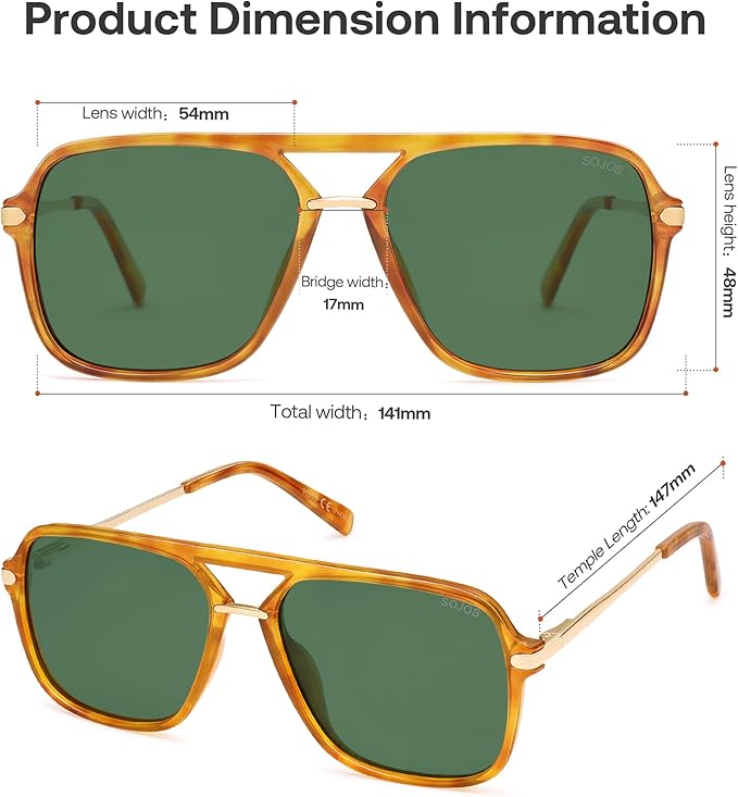 SOJOS Sunglasses for Women & Men, Square, Retro, Polarized Lens, Trendy Aviator, 90s Shades