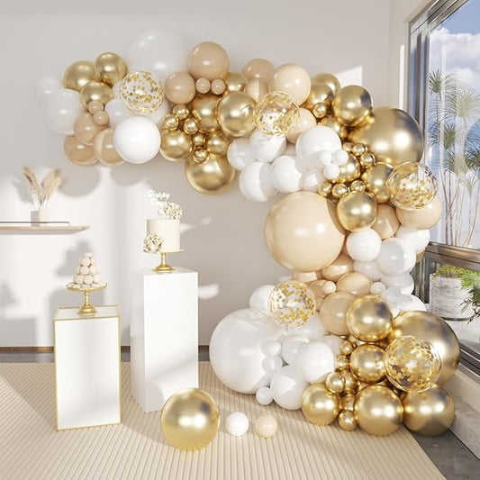 140 Pack Gold Apricot White Balloons Garland Arch Kit for Birthday Shower Graduation Wedding Halloween Christmas Party Decoration