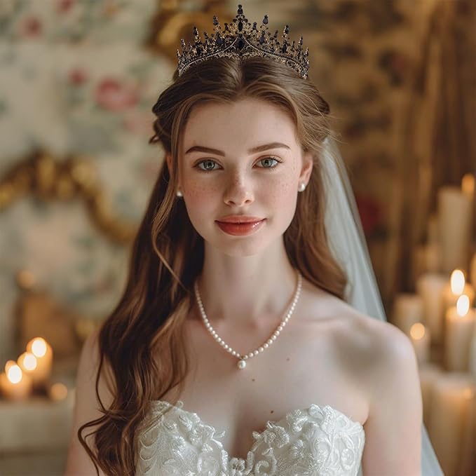 Black Tiara for Women Crystal Queen Crowns Rhinestone Princess Tiaras for Girl Wedding Headband for Bride Hair Accessories for Halloween Costume Birthday Party Prom Mother's Gifts