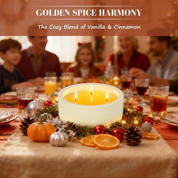 Viyffo Christmas Candles – Vanilla & Cinnamon, 3 Wick 20oz Large Scented Candle, Non Toxic Soy Fall Candles for Women & Men, Luxury White Jar Perfect for Thanksgiving, Winter Holiday Gift & Home Decor