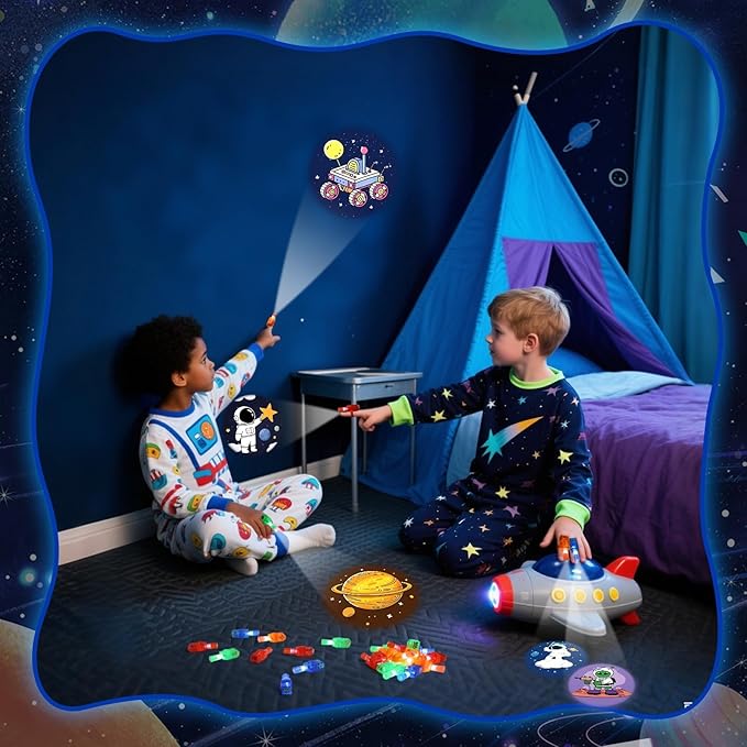 24 Pack Space Theme Party Favors LED Finger Lights, Glow in the Dark Light up Birthday Party Supplies Astronaut Toys Gifts Bulk for Kids Goodie Bags Stuffers Classroom Prizes