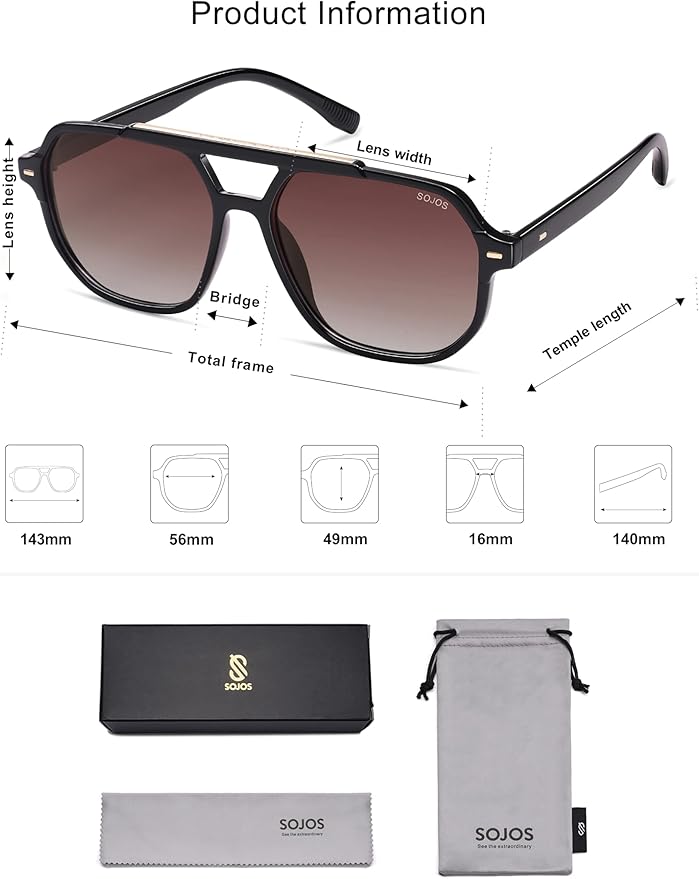 SOJOS Retro Trendy Aviator Polarized Sunglasses Men Women Vintage 70s Square Stylish Frame Sun Glasses SJ2283