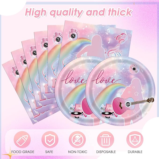 41Pcs Birthday Party Decorations,Music Lover Party Tableware Set, Include Singer Party Plates Napkins Tablecloth丨Singer Themed Party Girls Birthday Fans Celebration Party Supplies,Serves 20