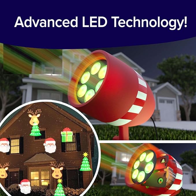 Star Shower Slide Show Christmas LED Projector, AS SEEN ON TV, Showcase Your Home with Full-Color Holiday, Remote Control, Use 2 or More for Spectacular Results, Includes 6 Christmas Slides