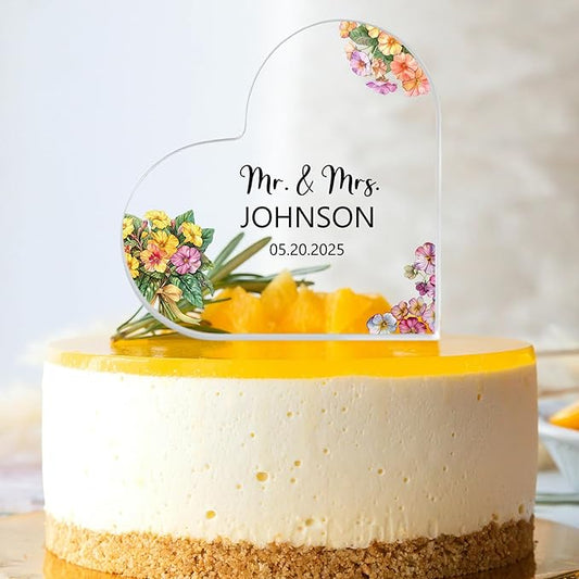 Custom Wedding Heart Acrylic Plaque,Mr & Mrs Cake Topper,Personalized Wedding Keepsake/Gift/Sign (Style 14)