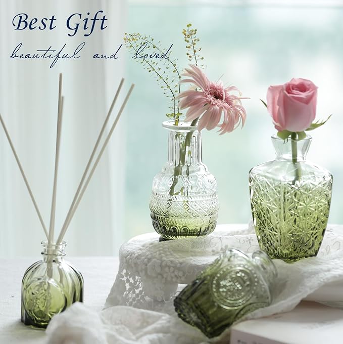 Bud Vases Set of 40 Pcs,Small Flower Vases for Centerpieces,Glass Bud Vase in Bulk,Vintage Bud Vase for Wedding Table Centerpieces Decoration, Home Table Party Decor, Christmas,Anniversary,Green