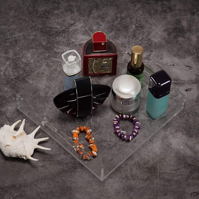 Clear Sturdy Acrylic Serving Tray with Handles - 10x10Inch - Coffee, Appetizer, Breakfast, Butler Tray - Kitchen Countertop & Vanity Table Organizer