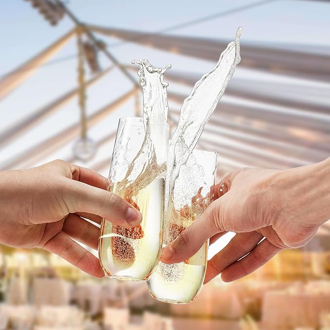SUT 24PCS Stemless Plastic Champagne Flutes - 9oz plastic champagne glasses disposable, disposable champagne glasses, mimosa glasses plastic for Wedding Parties & Shower