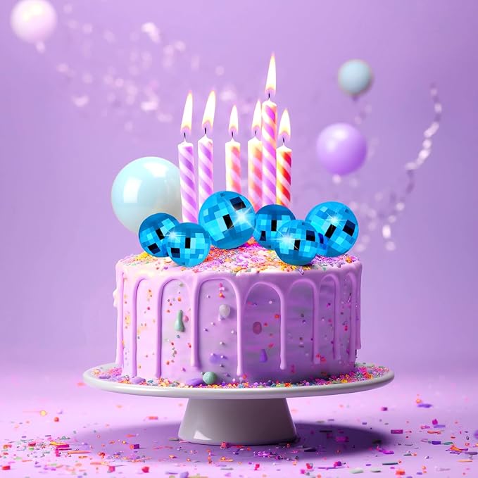 ASTARON 20 Pcs Disco Ball Cake Topper Decorations Sticks Blue Cake Balls Picks Toppers for Birthday Anniversary Disco Retired Theme Party Decorations