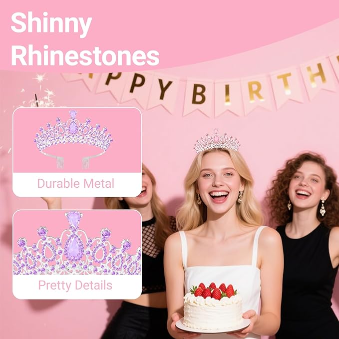 Tiara Crown for Women, Headband Hair Accessories for Birthday Wedding Party Costume (C-Purple)