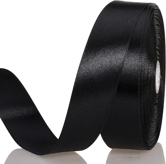 1 Inch Black Solid Satin Ribbon, 50 Yards Craft Fabric Ribbon for Gift Wrapping Floral Bouquets Wedding Party Decoration