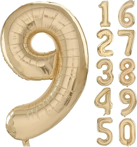 40 inch White Gold Number Balloon Giant Foil Helium Balloons Champagne Gold Number 9 Balloon for 9th Birthday Party Decorations