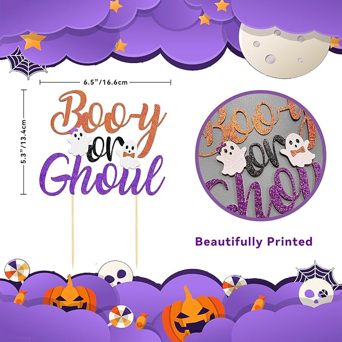 Halloween Boy or Girl Cake Topper - Gender Reveal Party Decorations (Orange)
