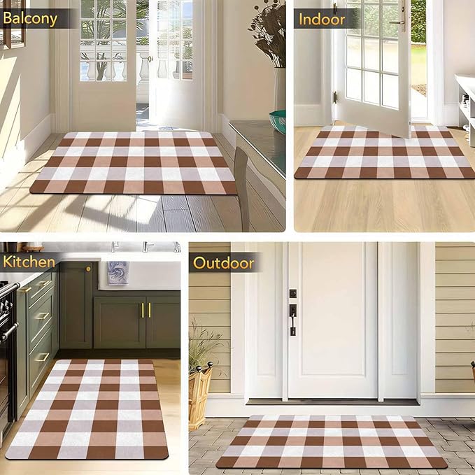 Fall Door Mat Orange and Black Buffalo Plaid Welcome Doormat Farmhouse Floor Mat Non-Slip Entrance Hello Rug Door Rugs for Indoor Outdoor Home Decor, 30"x18"inch