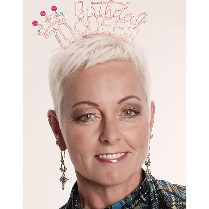 VELSCRUN 70th Birthday Queen Headband, Tiara Crown for Women, 70th Birthday Decorations for Her, Birth Queen Tiaras Crowns Sash for Women Mom Birth Party Decoration Hair Accessories Rose Gold