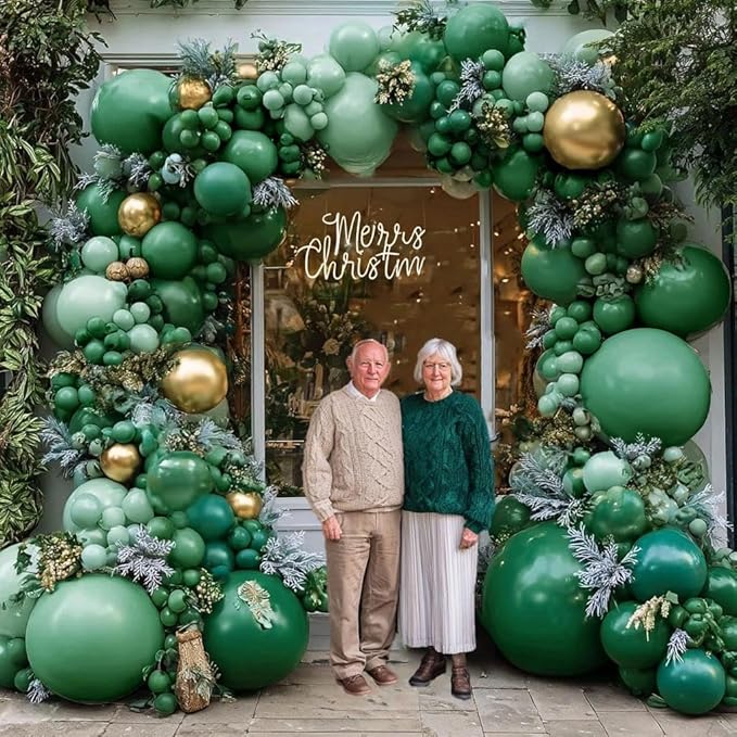 Green Gold Balloon Arch Kit - Double Stuffed Dark Emerald Green Gold Balloon Garland Forest Hunter Sage Metallic Balloons for Birthday Wedding Christmas Candy Graduation Baby Shower Party Decor