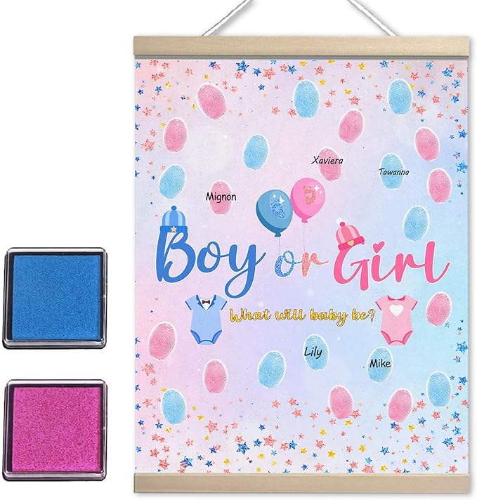 Baby Gender Reveal Decorations, Baby Shower Guest Book, Baby Shower Keepsake, Gender Reveal Party Decorations with Pink and Blue Mark