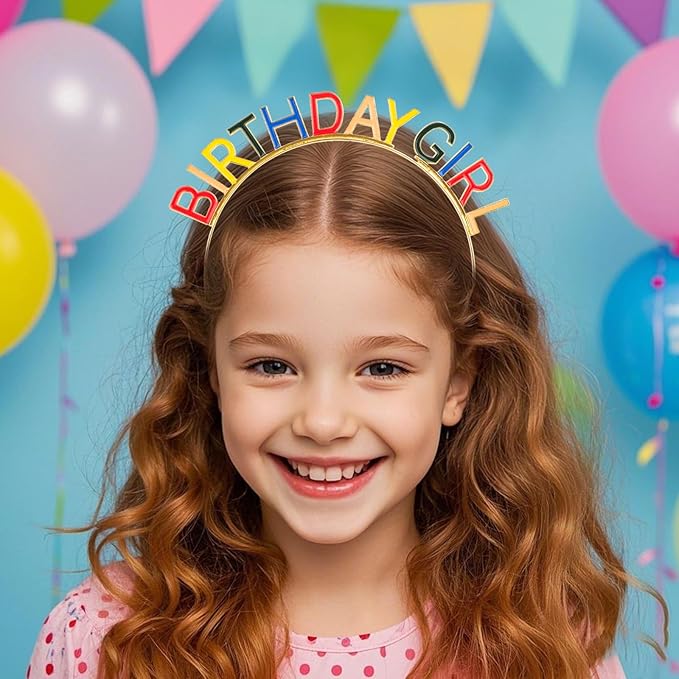 Jaciya Birthday Girl Headband - Gold Tiara with Rainbow Letters for Women Girls Party Accessories Metal Headband