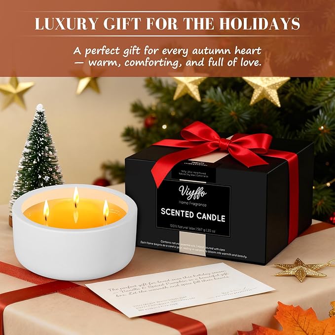 Viyffo Fall Candles - Vanilla Cupcake, 3 Wick Large Scented Candle, 20oz Soy Candles for Women & Men, Non Toxic Aromatherapy Candle, Ceramic Velas Perfect for Autumn Home Decor & Gift