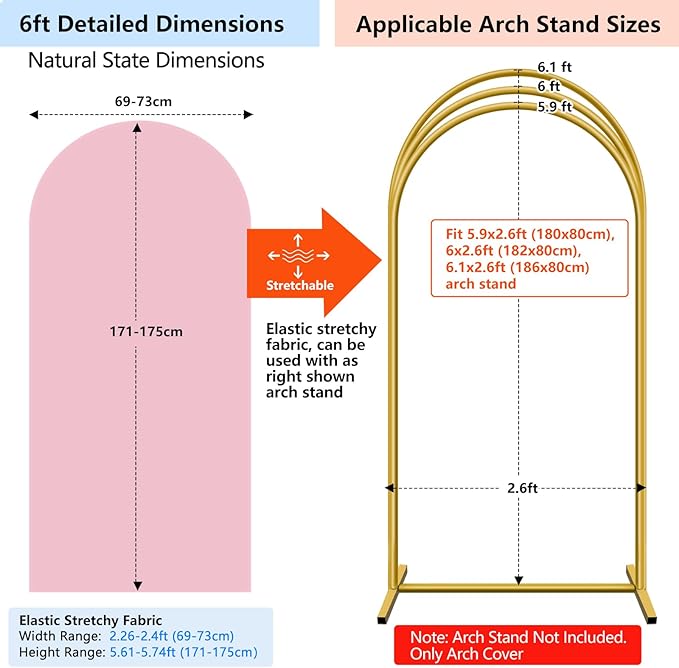 HEMMOTOP Pink Arch Backdrop Cover 7.2 ft, 6ft, Wedding Arch Covers Stretchy Backdrop 2 Set, 2-Sided Arched Stand Background for Birthday Party, Baby Shower, Pink