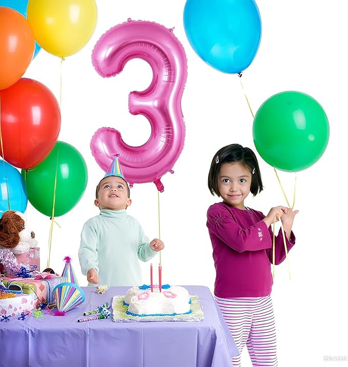 Pink Number Balloons, Large Hot pink Number 3 Balloon 40 Inch Pink 3 Balloon for Men Women Boys Girls 3rd Birthday Party Decoration
