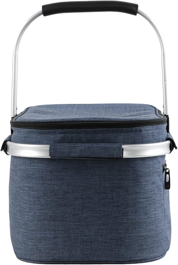 ALLCAMP Picnic Basket - 32L Insulated Cooler, Thickening Foldable Picnic Basket with Removable Baskets & Sewn-in Frame, Basket for House Warming Gifts New Home(Blue)