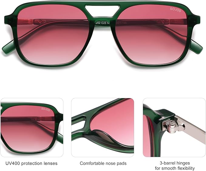SOJOS Retro Aviator Sunglasses for Women Men,Trendy Rectangle Womens Mens Shades Sun Glasses SJ2202