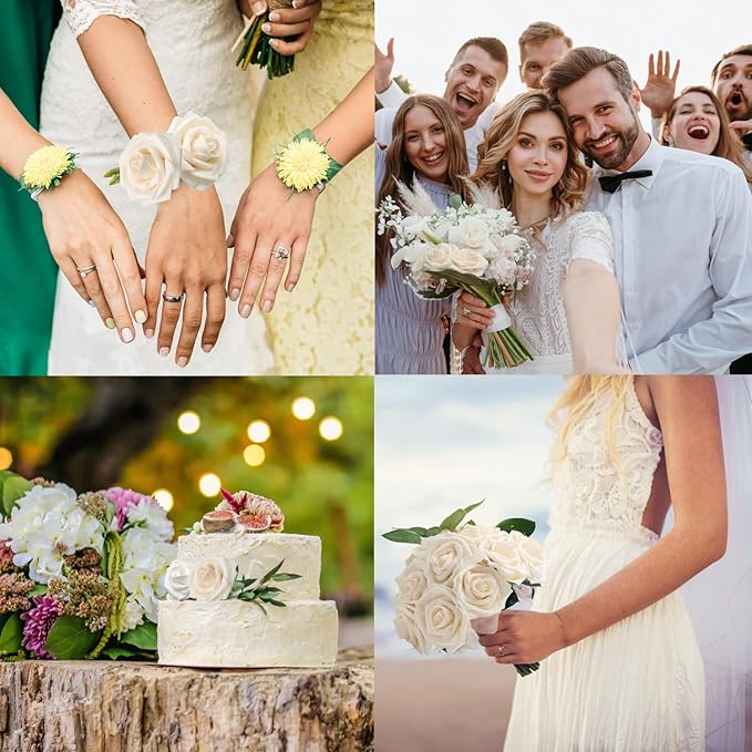 JOYLEX Artificial Flowers Realistic Roses, 25pcs Real Looking Fake Roses with Stem for DIY Wedding Bouquets Centerpieces Bridal Shower Party Home Romantic Decorations (Champagne)