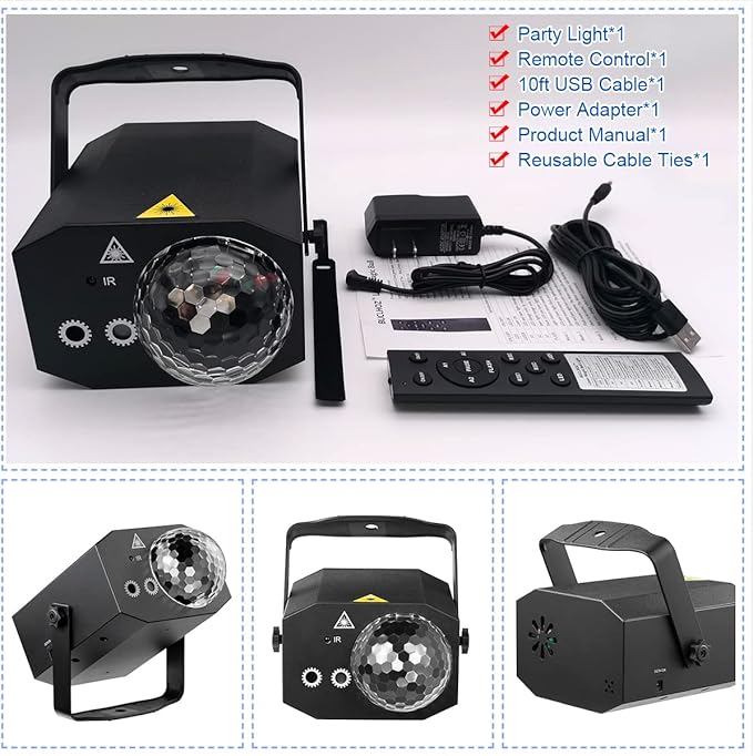 Party Lights Dj Disco Ball Light with Pattern Projection and Sound Activated, Buclhoz RGB Colored Strobe Stage Lighting for Parties Indoor Dance Birthday Rave Bar Karaoke Christmas Wedding Show Club