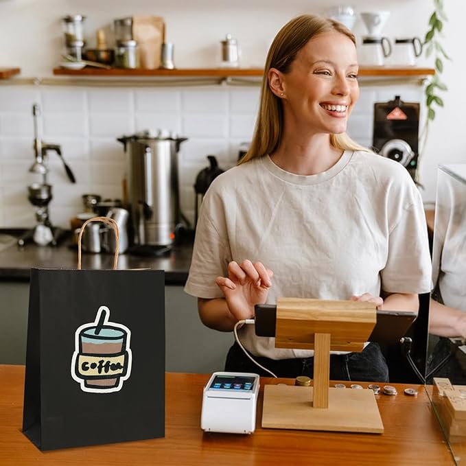 XPCARE Black Paper Bags, 200 Packs 10x5x13 Inch Gift Bags with Handles Bulk Paper Bags with Handles Retail Kraft Paper Bag Black Gift Bag for Wedding Party Shopping