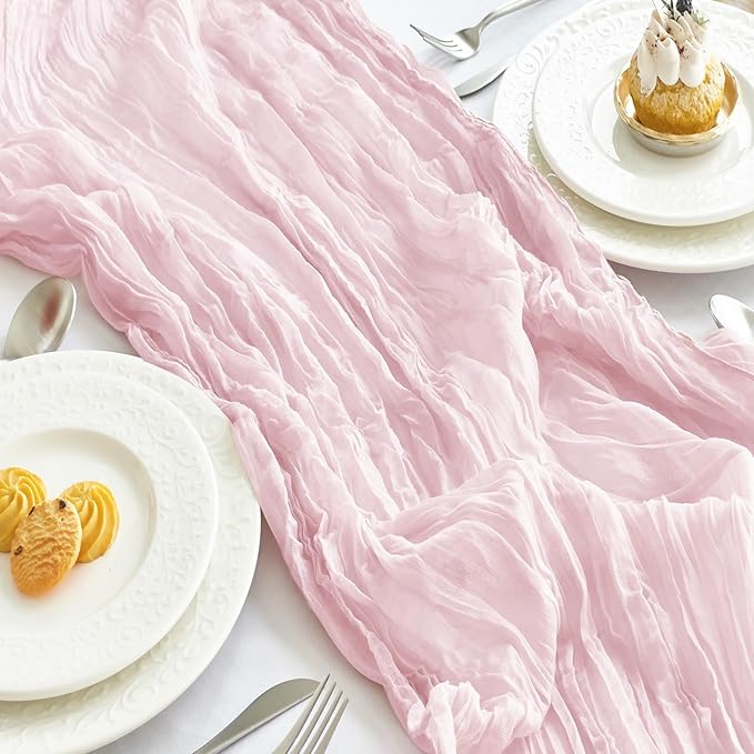 IVAPUPU 6 Pcs Cheesecloth Table Runner - 10ft Pink Boho Gauze Cheese Cloth Table Runners for Baby Shower Decoration Wedding Party Summer Garden Farmhouse