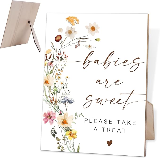 Flower Baby Shower Sign, Baby Shower Dessert Table Decor for Gender Reveal Party, Dessert Table Decor, Centerpiece Party Decorations, Gender Reveal Gifts, 6X8 Inch Wooden Sign with Stand, 19